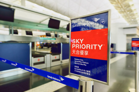 HONG KONG - SEPTEMBER 09, 2015: Hong Kong International Airport interior. Hong Kong International Airport is the main airport in Hong Kong. It is located on the island of Chek Lap Kokのeditorial素材