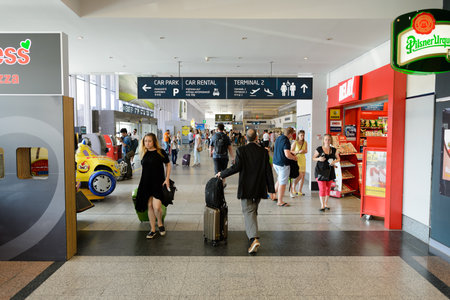 PRAGUE, CZECH REPUBLIC - AUGUST 04, 2015: airport of Prague interior. International airport of Prague is major airport of Czech Republicのeditorial素材