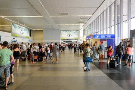 PRAGUE, CZECH REPUBLIC - AUGUST 04, 2015: airport of Prague interior. International airport of Prague is major airport of Czech Republicのeditorial素材