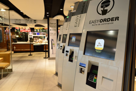 PARIS - AUGUST 08, 2015: McDonald's restaurant interior. McDonald's is the world's largest chain of...