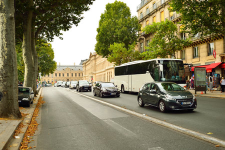 PARIS, FRANCE - AUGUST 09, 2015: streets of Paris. Paris, aka City of Love, is a popular travel destination and a major city in Europeのeditorial素材