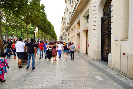 PARIS, FRANCE - AUGUST 09, 2015: streets of Paris. Paris, aka City of Love, is a popular travel destination and a major city in Europeのeditorial素材