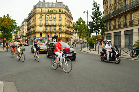 PARIS, FRANCE - AUGUST 09, 2015: streets of Paris. Paris, aka City of Love, is a popular travel destination and a major city in Europeのeditorial素材