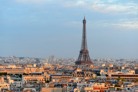 PARIS - AUGUST 09, 2015: Eiffel Tower at Paris downtown. Paris, aka City of Love, is a popular travel destination and a major city in Europeのeditorial素材