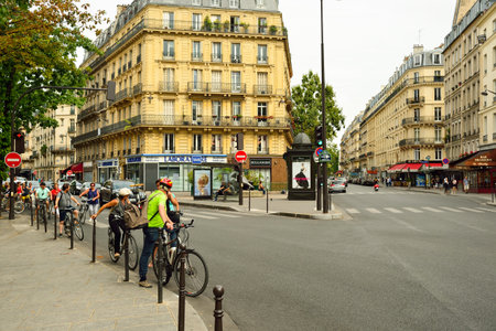 PARIS, FRANCE - AUGUST 09, 2015: streets of Paris. Paris, aka City of Love, is a popular travel destination and a major city in Europeのeditorial素材