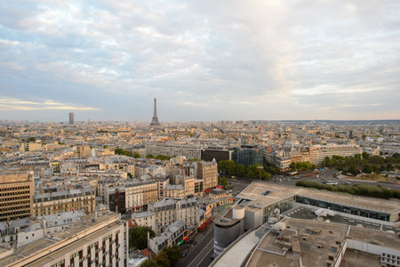 PARIS - AUGUST 09, 2015: Eiffel Tower at Paris downtown. Paris, aka City of Love, is a popular travel destination and a major city in Europeのeditorial素材