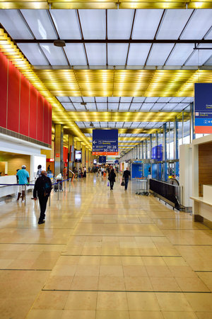 PARIS - AUGUST 08, 2015: Orly Airport interior. Paris Orly Airport is an international airport located partially in Orly and partially in Villeneuve-le-Roi, 7 NM (13 km; 8.1 mi) south of Paris, Franceのeditorial素材