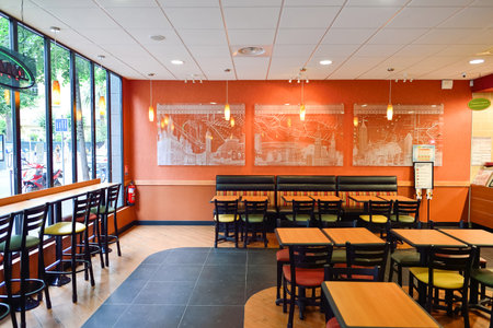 NICE, FRANCE - AUGUST 15, 2015: Subway fast food restaurant interior. Subway is an American fast...