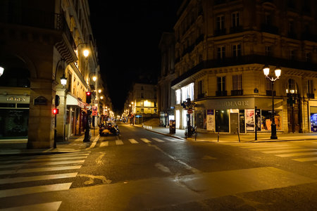 PARIS, FRANCE - AUGUST 11, 2015: Paris streets at night. Paris, aka City of Love, is a popular travel destination and a major city in Europeのeditorial素材