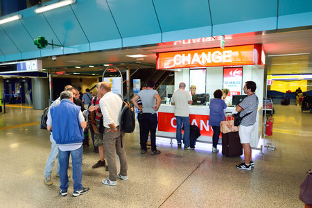 ROME, ITALY - AUGUST 16, 2015: Fiumicino Airport interior. Fiumicino - Leonardo da Vinci...