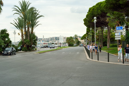 NICE, FRANCE - AUGUST 15, 2015: Nice streets. Nice is the fifth most populous city in France, after Paris, Marseille, Lyon and Toulouse, and it is the capital of the Alpes Maritimes departementのeditorial素材