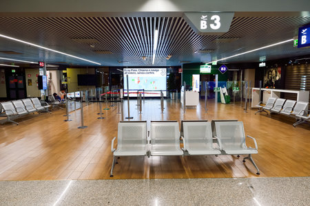 ROME, ITALY - AUGUST 16, 2015: Fiumicino Airport interior. Fiumicino - Leonardo da Vinci International Airport is a major international airport in Rome, Italyのeditorial素材