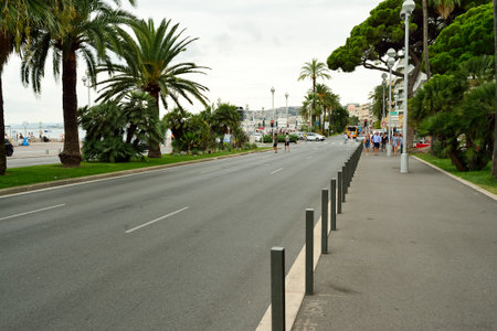 NICE, FRANCE - AUGUST 15, 2015: Nice streets. Nice is the fifth most populous city in France, after Paris, Marseille, Lyon and Toulouse, and it is the capital of the Alpes Maritimes departementのeditorial素材