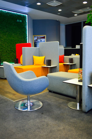 PRAGUE, CZECH REPUBLIC - AUGUST 18, 2015: MasterCard Lounge Prague interior. International airport of Prague is major airport of Czech Republicのeditorial素材