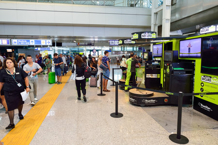 ROME, ITALY - AUGUST 16, 2015: Fiumicino Airport interior. Fiumicino - Leonardo da Vinci International Airport is a major international airport in Rome, Italyのeditorial素材