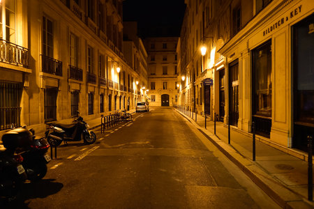PARIS, FRANCE - AUGUST 11, 2015: Paris streets at night. Paris, aka City of Love, is a popular...