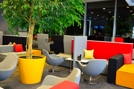 PRAGUE, CZECH REPUBLIC - AUGUST 18, 2015: MasterCard Lounge Prague interior. International airport of Prague is major airport of Czech Republicのeditorial素材