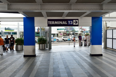 ROME, ITALY - AUGUST 16, 2015: Fiumicino Airport terminal outdoor. Fiumicino - Leonardo da Vinci International Airport is a major international airport in Rome, Italyのeditorial素材