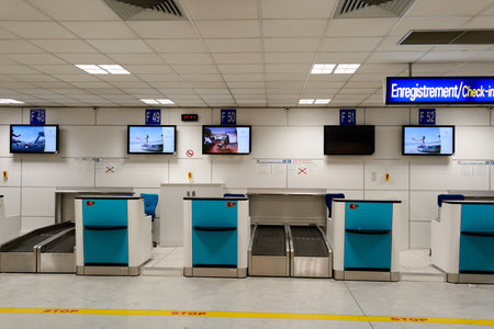 NICE, FRANCE - AUGUST 15, 2015: Nice International Airport interior. It is located 5.9 km southwest...
