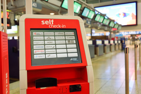 PRAGUE, CZECH REPUBLIC - AUGUST 18, 2015: airport of Prague interior. International airport of Prague is major airport of Czech Republicのeditorial素材