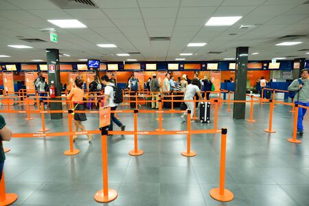 ROME, ITALY - AUGUST 16, 2015: easyJet check-in area. EasyJet is a British low-cost airline carrier based at London Luton Airport. It is the largest airline of the United Kingdomのeditorial素材