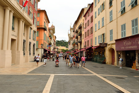 NICE, FRANCE - AUGUST 15, 2015: Nice streets. Nice is the fifth most populous city in France, after Paris, Marseille, Lyon and Toulouse, and it is the capital of the Alpes Maritimes departementのeditorial素材