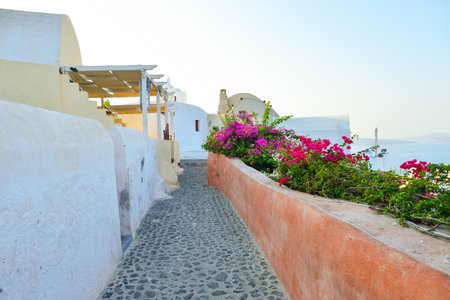 SANTORINI, GREECE - AUGUST 06, 2015: Santorini architecture. The traditional architecture of Santorini is similar to that of the other Cyclades, with low-lying cubical housesのeditorial素材