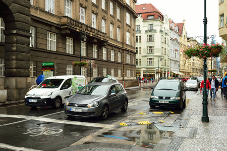 PRAGUE, CZECH REPUBLIC - AUGUST 18, 2015: streets of Prague. Prague is the capital and largest city of the Czech Republic. It is the 15th largest city in the European Union.のeditorial素材