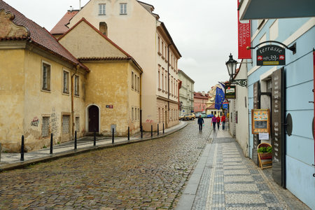 PRAGUE, CZECH REPUBLIC - AUGUST 18, 2015: streets of Prague. Prague is the capital and largest city of the Czech Republic. It is the 15th largest city in the European Union.のeditorial素材