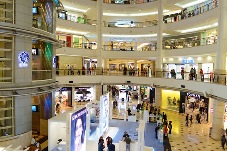 KUALA LUMPUR, MALAYSIA - APRIL 23, 2014: Suria KLCC shopping mall in Petronas Twin Towers. Suria KLCC is one of the largest shopping malls in Malaysiaのeditorial素材