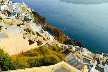 SANTORINI, GREECE - AUGUST 07, 2015: Santorini island architecture. The traditional architecture of Santorini is similar to that of the other Cyclades, with low-lying cubical housesのeditorial素材