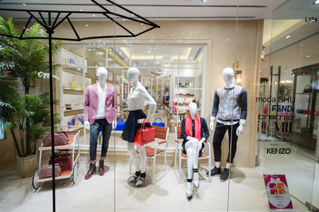 SHENZHEN, CHINA - OCTOBER 15, 2015: KK Mall shopping mall interior. KK Mall is high-end shopping mall in Shenzhen, within walking distance of both Citic Plaza and MixCity.のeditorial素材