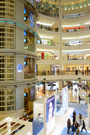KUALA LUMPUR, MALAYSIA - APRIL 23, 2014: Suria KLCC shopping mall in Petronas Twin Towers. Suria KLCC is one of the largest shopping malls in Malaysiaのeditorial素材