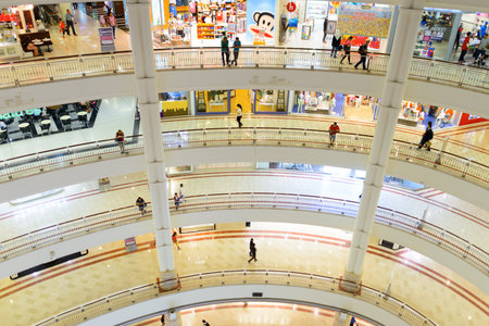 KUALA LUMPUR, MALAYSIA - APRIL 23, 2014: Suria KLCC shopping mall in Petronas Twin Towers. Suria KLCC is one of the largest shopping malls in Malaysiaのeditorial素材