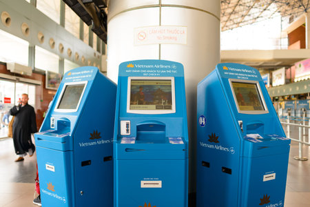 HANOI, VIETNAM - MAY 11, 2015: self check-in kiosks in Noi Bai International Airport. Noi Bai...