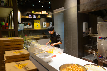 ShenZhen, China - JANUARY 26, 2015: La'Cesar pizzeria interior. La Cesar has captured diner's hearts...