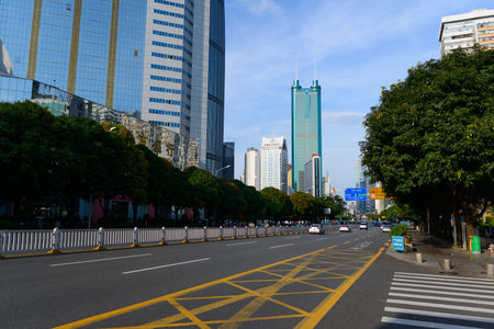 SHENZHEN, CHINA - MAY 28, 2014: ShenZhen downtown, Luohu district. Shenzhen is a major city in Guangdong Province, China.のeditorial素材