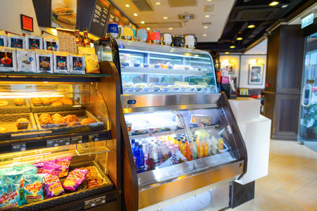 HONG KONG - OCTOBER 25, 2015: Pacific Coffee cafe interior. Pacific Coffee Company is a Pacific Northwest U.S.- style coffee shop group originating from Hong Kong