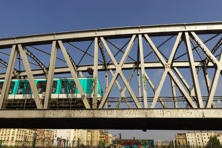 PARIS, FRANCE - AUGUST 10, 2015: view on subway bridge in Paris. Paris is the capital and...