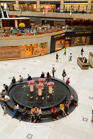HONG KONG - MAY 06, 2015: interior of the Landmark shopping mall. The Landmark, also known as "Central", is one of the oldest and most prominent shopping malls in Hong Kong.のeditorial素材