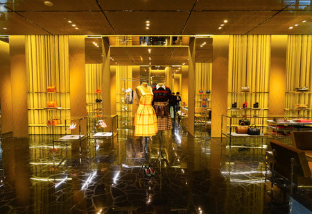 SINGAPORE - NOVEMBER 08, 2015: interior of Miu Miu store. Miu Miu is a high fashion women's clothing and accessory brand from the Prada fashion houseのeditorial素材