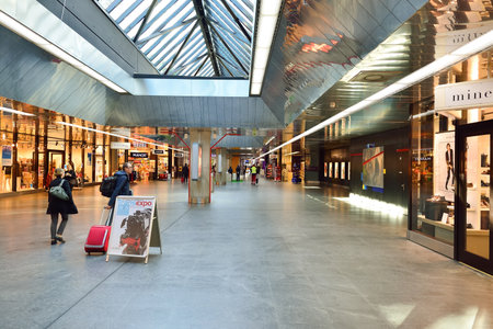 GENEVA, SWITZERLAND - NOVEMBER 19, 2015: interior of Geneva Airport. Geneva International Airport is the international airport of Geneva, Switzerland. It is located 4 km northwest of the city centre.のeditorial素材