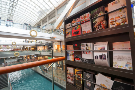 SINGAPORE - NOVEMBER 08, 2015: close up shot of promotional material in The Shoppes at Marina Bay Sands. The Shoppes at Marina Bay Sands is one of Singapore's largest luxury shopping mallsのeditorial素材