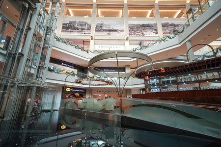 SINGAPORE - NOVEMBER 08, 2015: interior of The Shoppes at Marina Bay Sands. The Shoppes at Marina Bay Sands is one of Singapore's largest luxury shopping mallsのeditorial素材