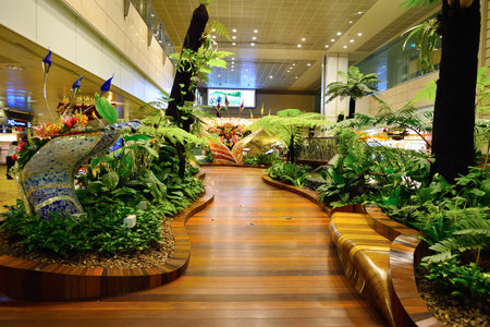 SINGAPORE - NOVEMBER 09, 2015: interior of Changi Airport. Singapore Changi Airport, is the primary civilian airport for Singapore, and one of the largest transportation hubs in Southeast Asiaのeditorial素材