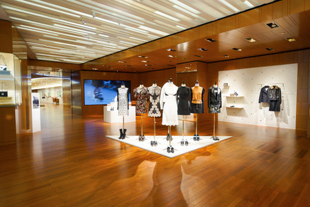 SINGAPORE - NOVEMBER 08, 2015: inside the Louis Vuitton store. Louis Vuitton is a French fashion house, one of the world's leading international fashion housesのeditorial素材