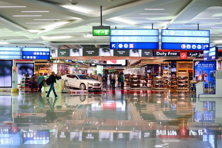 DUBAI, UAE - NOVEMBER 16, 2015: interior of Dubai Duty Free. Dubai Duty Free is the largest single airport retail operation in the worldのeditorial素材