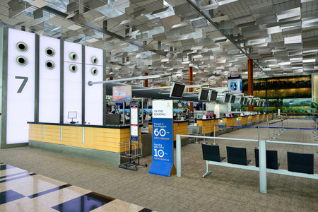 SINGAPORE - NOVEMBER 04, 2015: check-in zone at Changi Airport. Singapore Changi Airport, is the primary civilian airport for Singapore, and one of the largest transportation hubs in Southeast Asiaのeditorial素材