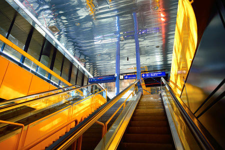 GENEVA, SWITZERLAND - NOVEMBER 18, 2015: interior of Geneva Airport. Geneva International Airport is the international airport of Geneva, Switzerland. It is located 4 km northwest of the city centre.のeditorial素材