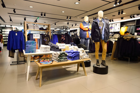 HONG KONG - NOVEMBER 02, 2015: interior of H and M store. H& M is a Swedish multinational...